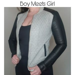 Boy Meets Girl Quilted Faux Leather Sleeve Jacket